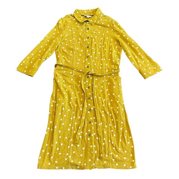 Boden Bright Yellow Polka Dot Dress Button-Down w/ Belt 3/4 Sleeve Size 8R Women - Picture 1 of 12